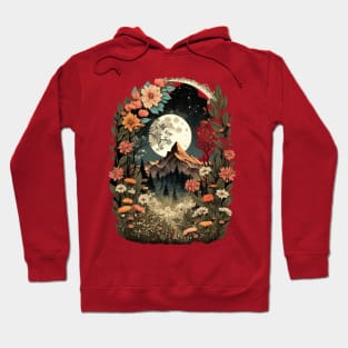 Boho Chic Floral Moon Mountain Forest Nature Retro Flower Hoodie